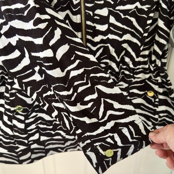 Calvin Klein Linen Jacket Zebra Striped Unlined Convertible Sleeves - Picture 5 of 6